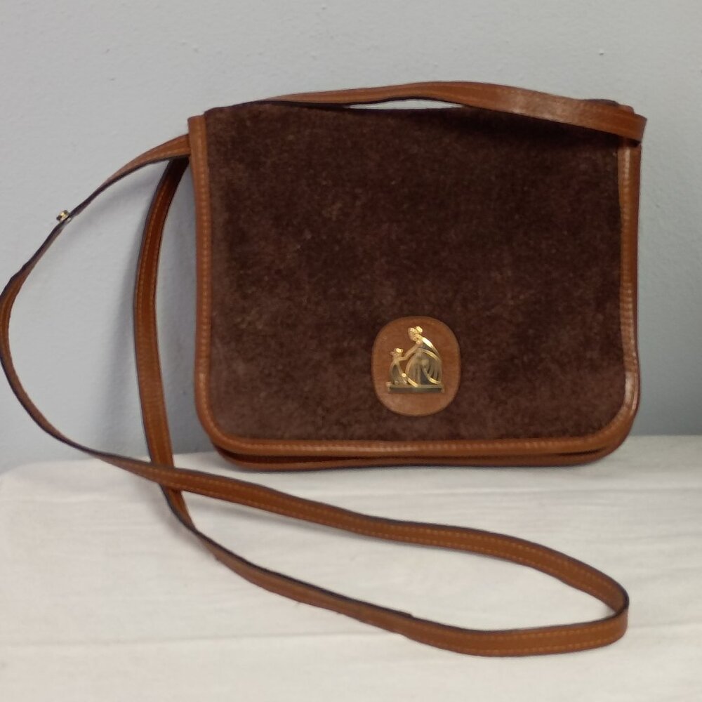 โค๏ธRare LANVIN PARIS Brown Suede Crossbody / Clutch Bag Purse
